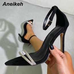 Dress Shoes Slippers Aneikeh 2023 Summer Fashion Concise Sandals Ladies Heels Open Toe Cover Heel Ankle Buckle Strap Party Brown Apricot 221213