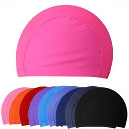 Whole- New Summer Unisex Women Men Comfortable Elastic Pure Color Swim Pool Swimming Hat Cap 204L