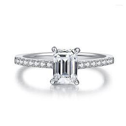 Cluster Rings BOEYCJR 925 Silver Sharp Prongs 1ct Emerald Cut 5 7mm D Colour Moissanite VVS Engagement Wedding Ring For Women