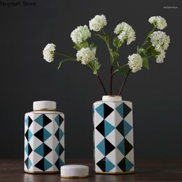 Storage Bottles American Luxury Blue White Ceramic Jar Vase Decoration Living Room Modern Home Accessories