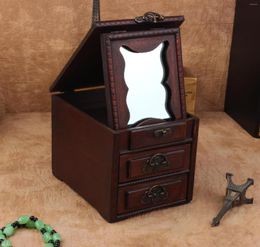 Storage Boxes Creative Wooden Jewellery Box With Drawer Antique Dressing Treasure Chest Crafts Gifts