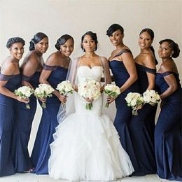 Navy Blue Bridesmaid Dresses Off The Shoulder Mermaid Straps Custom Made Floor Length Maid Of Honor Gown Country Beach Wedding Wear Plus Size 403 403