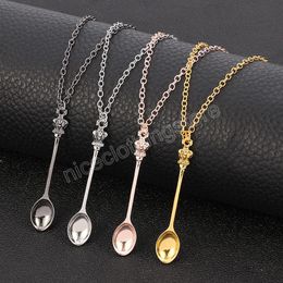 Gold Silver Color Crown Mini Tea Spoon Pendant Necklace For Women Men Simple Long Metal Chain Necklace Jewelry Accessories