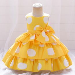 Girl Dresses Beautiful Yellow Flower Dress For Wedding Party Dot Tutu Ballgown Girls Birthday Outfit Baby Clothes