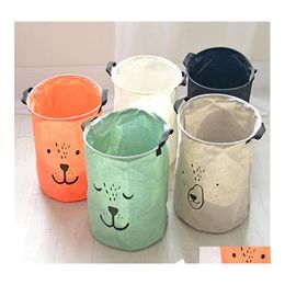 Storage Baskets Large Toy Bag Cloth Laundry Basket Cotton Linen Bucket Waterproof Folding Dirty Clothes Drop Delivery Home Garden Ho Otgy6