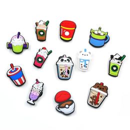 Shoe Parts Accessories Moq 100Pcs Tea With Milk Coffee Cup Cute Cartoon Pattern Croc Charms 2D Soft Rubber Lovely Shoes Buckles Ch Dhbfk