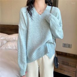 Women's Sweaters Grunge Jumper Sweater Female V-neck Pullovers Autumn Winter2022 Loose Outerwear Korean Elegant Chic Women Clothing Warm