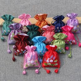 Gift Wrap Handmade Ribbon Embroidery Small Fabric Bags For Gifts Packaging Wedding Favour Empty Sachet Satin Jewellery Bag 50pcs/lot