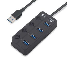 USB3.0 Hub USB 3.0 Splitter Adapter Independent Button Switch For Computer Laptop