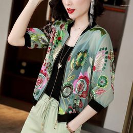 Women's Jackets Women Baseball Coat 2022 Spring Summer Sun Protection Printed Jacket Lady Thin Tops Plus Size 5XL Three Quarter Sleeve