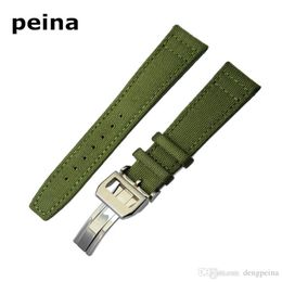 21mm NEW Black Green Nylon and Leather Watch Band strap For IWC watches199h