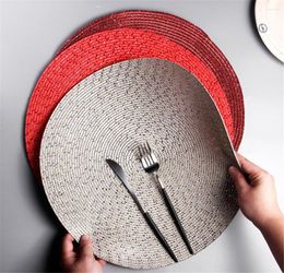 Table Mats Placemat For Dining Weave Ramie Insulation Round Placemats Linen Pad Gold Plated Bowl Mat Home Decoration