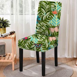 Chair Covers Tropical Plants Print Home Dining Cover Flower Leaves Stretch For Kitchen Stools Office Slipcover 1PC