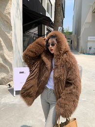 Women's Fur Women's High Fashion Hooded Female Jackets Luxury Long Sleeves Real Coats