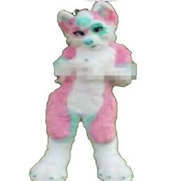 Promotion Quality Mascot Pink Long Fur Furry Fox Wolf Husky Dog Mascot Costume Adult Cartoon Suit Outfit Opening Business Parents-child Campaign