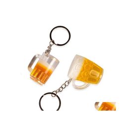 Keychains Lanyards Creative Beer Mug Keychain Pendant Simation Tumblers Straight Cup Lage Decoration Personalised Gift Key Ring Dr Otauo