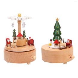 Decorative Figurines Portable Christmas Music Box Rotating Wooden Musical Carousel Toy Crafts For Indoor Party Wedding Decoration Kids Gift