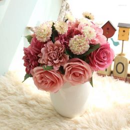 Decorative Flowers Artificial Rose Dahlia Bouquet For Home Decoration Fake Flower Wedding Bride Holding Pography Props Wreath