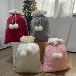 Christmas Decorations 10pcs/lot Large Size Velvet Pom Santa Sack 4Colors In Stock Blank Wholesale Gift Bag