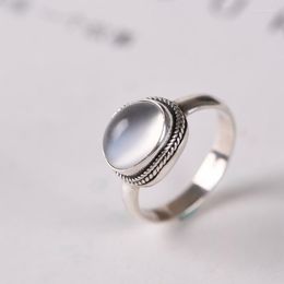 Cluster Rings FNJ Oval Natural Moonstone Ring 925 Silver Original S925 Sterling For Women Jewellery USA Size 6-8