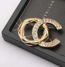 Women Brand Designer Double Letter Brooches Simple Rhinestone Diamond Crystal Circle Brooch Suit Laple Pin Fashion Women Jewellery Accessories