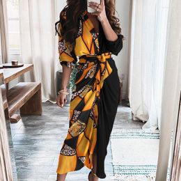 Casual Dresses African Long Dress Woman Solid Autumn Women For Sleeve Shirt Button Ankle Length Sashes Sundress