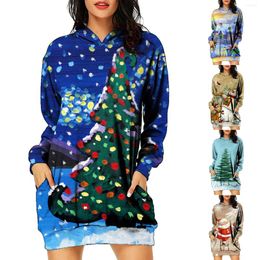 Casual Dresses Women's Sundresses Fashion Christmas Hoodie Bag Hip Pocket Print Long Sleeves Sweatshirts Dress Mini Juniors