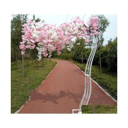 Flores decorativas grinaldas de 2,6m de altura branca Artificial Blossom Blossom Tree Road Simation Flower com arco de ferro para Wed Otrbu