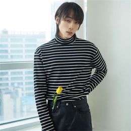 Men's T Shirts Shirt Striped Bottomed Men's 2023 Autumn Winter Half High Neck Long Sleeve T-shirt Foreign Style Tights Versatile Clothes