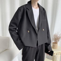 Men's Suits Autumn Short Blazer Men's Fashion Solid Color Business Casual Dress Jacket Men Streetwear Loose Korean Style Suit Mens