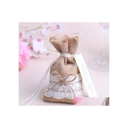 Party Favour Wholesale Wedding Gifts For Guests Candy Bag With Diy Kraft Tag/ Burlap Pouch/ Lace Sack/Rustic Decorations Drop Deliver Otzgk