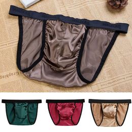 Underpants Men's Breathable Silk Underwear Briefs Low Waist Sexy Solid Color Ultra Thin Exciting Convex Bag Trunks Youth Fashion