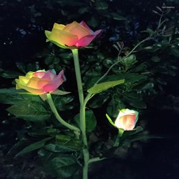 Multicolor Rose Solar LED Decoration Outdoor Lawn Light Family Garden Fake Flower Night Waterproof