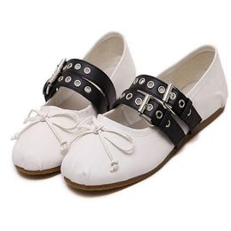 New Style Womens Dress Shoes Designer Deluxe ballet Shoes with buckle belt bow Flat Casual Soft Soles Low Heel loafers Slip-On