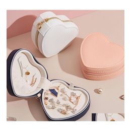 Storage Boxes Bins Portable Travel Jewelry Box Creative Heartshaped Pu Leather Display Stand Necklace Earrings Ring Desktop Orname Otp9K