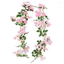 Decorative Flowers Pink Silk Sakura Plastic Vines Artificial Vine Cherry Blossoms Wedding Pography Home Garden El Plants Flower Rattan Decor