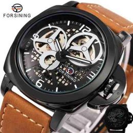 2021 New Men Luxury Casual Watches Skeleton Automatic Mechanical Wrist Watch Matte Genuine Leader Band WINNER Top Brand Luxury Wat300y