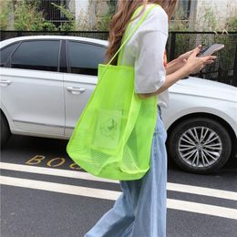 Evening Bags Clear Mesh Shoulder Bag Women Beach Canvas Shopping Large Heavy Duty Roll Folding Handbags Mom Baby Toy Travel Tote