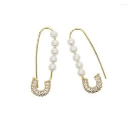 Stud Earrings White Pearl Safety Pin Studs For Women Gothic Fashion Crystal CZ Female Korean Jewelry Ear Cuff