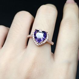 Wedding Rings Trendy CZ Rose Gold Color Purple Heart Princess Jewelry Women's Engagement Ring For Women Drop