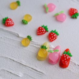 Nail Art Decorations 10Pcs Charms Strawberry Pineapple Peach Resin Fruit Shaped Gems Kawaii Slime Jewellery For