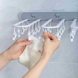 Hangers Multi-functional 24Clip Folding Clothes Dryer Hanger Bathroom Balcony No Punching Socks Underwear Drying Rack