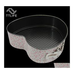 Cake Tools 3 Pcs Flower Pattern Nonstick Pan Baking Mould Decorating Tool Square Round Heart Live Bottom Buckles Drop Delivery Home G Otivw