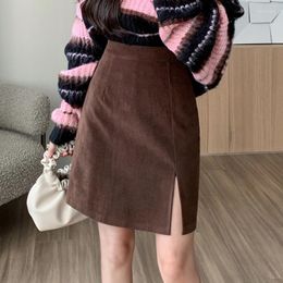 Skirts Corduroy Mini Skirt Women Slim Vintage A Line Split Skinny Bodycon Sexy Club Harajuku Autumn Winter High Waist N925