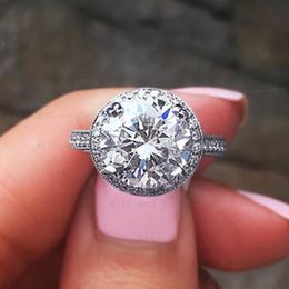 Round Zircon Diamond Rings for Women Promise Engagement Wedding Bridesmaid Ring Gift Fashion Fine Jewelry