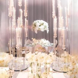 Party Decoration 8 Heads Holders Tall Table Crystal Wedding Centerpiece Clear Acrylic Candelabra AB0050