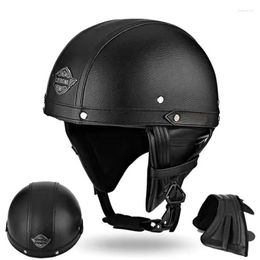 Motorcycle Helmets Black Vintage Helmet PU Leather Open Face Dot Approved Half Retro Moto Capacete Motociclistas