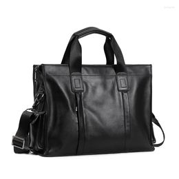 Briefcases Designe Genuine Cow Leather Men's Briefcase Fashion Mens Shoulder Bag Business Laptop Men Handbag