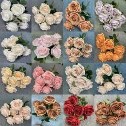 9 Heads Artificial Rose Flowers Silk Cloth Fake Rose Bouquet Valentine Mother Day Birthday Gifts Wedding Party Home Office Restaurant Decoration