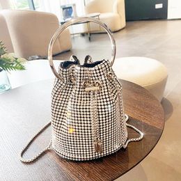 Evening Bags YUOCL Rhinestone Handbag And Crystal Bucket For Women 2022 Fashion Ladies Ring Handle String Bag Type Crossbody